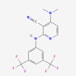 molecular formula C16H12F6N4 B2629241 2-[3,5-Bis(trifluoromethyl)anilino]-4-(dimethylamino)nicotinonitrile CAS No. 338773-84-5