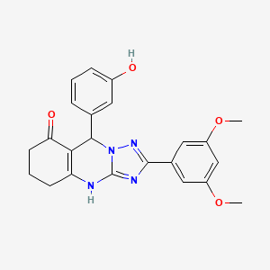 molecular formula C23H22N4O4 B2629250 2-(3,5-二甲氧基苯基)-9-(3-羟基苯基)-5,6,7,9-四氢-[1,2,4]三唑并[5,1-b]喹唑啉-8(4H)-酮 CAS No. 539844-88-7
