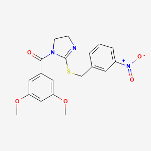 molecular formula C19H19N3O5S B2629277 (3,5-dimethoxyphenyl)(2-((3-nitrobenzyl)thio)-4,5-dihydro-1H-imidazol-1-yl)methanone CAS No. 851808-62-3
