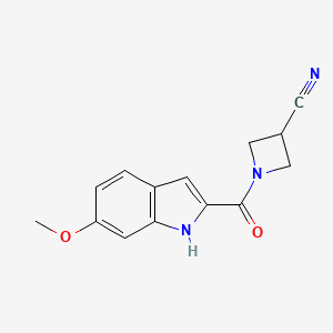 molecular formula C14H13N3O2 B2629293 1-(6-甲氧基-1H-吲哚-2-羰基)氮杂环丁烷-3-腈 CAS No. 2034284-98-3