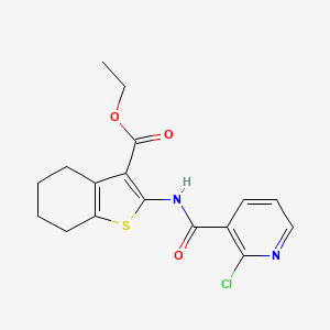 molecular formula C17H17ClN2O3S B2629295 Ethyl 2-{[(2-chloropyridin-3-yl)carbonyl]amino}-4,5,6,7-tetrahydro-1-benzothiophene-3-carboxylate CAS No. 350698-63-4