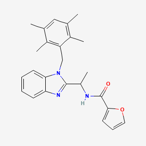 molecular formula C25H27N3O2 B2629297 N-(1-{1-[(2,3,5,6-tetramethylphenyl)methyl]-1H-1,3-benzodiazol-2-yl}ethyl)furan-2-carboxamide CAS No. 919972-86-4