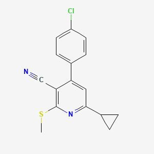 molecular formula C16H13ClN2S B2629298 4-(4-Chlorophenyl)-6-cyclopropyl-2-(methylthio)nicotinonitrile CAS No. 371955-31-6
