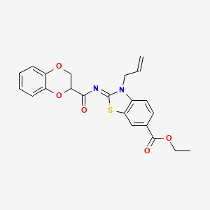 molecular formula C22H20N2O5S B2629302 (Z)-ethyl 3-allyl-2-((2,3-dihydrobenzo[b][1,4]dioxine-2-carbonyl)imino)-2,3-dihydrobenzo[d]thiazole-6-carboxylate CAS No. 941976-60-9