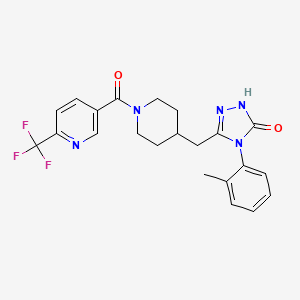 molecular formula C22H22F3N5O2 B2629307 4-(邻甲苯基)-3-((1-(6-(三氟甲基)烟酰基)哌啶-4-基)甲基)-1H-1,2,4-三唑-5(4H)-酮 CAS No. 2034258-91-6