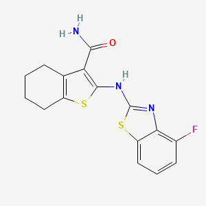 molecular formula C16H14FN3OS2 B2629326 2-[(4-Fluoro-1,3-benzothiazol-2-yl)amino]-4,5,6,7-tetrahydro-1-benzothiophene-3-carboxamide CAS No. 862974-75-2
