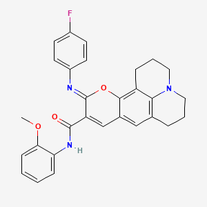 molecular formula C29H26FN3O3 B2629329 (11Z)-11-[(4-fluorophenyl)imino]-N-(2-methoxyphenyl)-2,3,6,7-tetrahydro-1H,5H,11H-pyrano[2,3-f]pyrido[3,2,1-ij]quinoline-10-carboxamide CAS No. 1321836-99-0