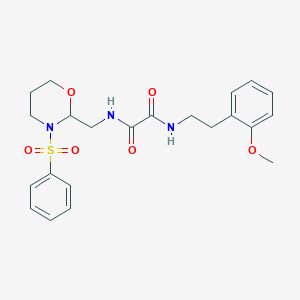 molecular formula C22H27N3O6S B2629334 N1-(2-methoxyphenethyl)-N2-((3-(phenylsulfonyl)-1,3-oxazinan-2-yl)methyl)oxalamide CAS No. 872881-15-7