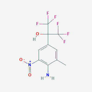 molecular formula C10H8F6N2O3 B2629338 2-(4-氨基-3-甲基-5-硝基苯基)-1,1,1,3,3,3-六氟丙醇-2-醇 CAS No. 2366994-38-7