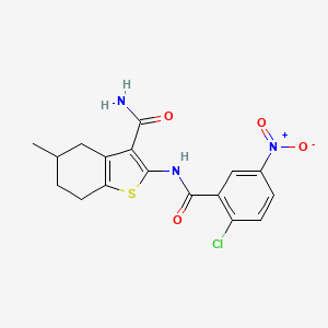 molecular formula C17H16ClN3O4S B2629345 2-(2-氯-5-硝基苯甲酰胺)-5-甲基-4,5,6,7-四氢苯并[b]噻吩-3-甲酰胺 CAS No. 330190-32-4