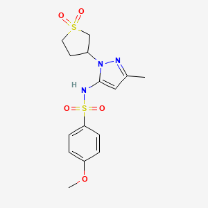 molecular formula C15H19N3O5S2 B2629355 N-(1-(1,1-dioxidotetrahydrothiophen-3-yl)-3-methyl-1H-pyrazol-5-yl)-4-methoxybenzenesulfonamide CAS No. 1172435-81-2