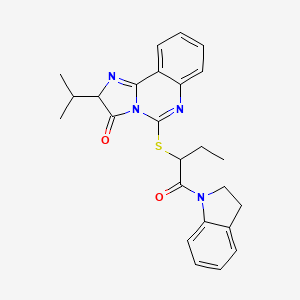 molecular formula C25H26N4O2S B2629358 5-((1-(indolin-1-yl)-1-oxobutan-2-yl)thio)-2-isopropylimidazo[1,2-c]quinazolin-3(2H)-one CAS No. 1185064-90-7