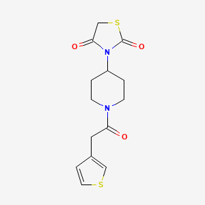 molecular formula C14H16N2O3S2 B2629366 3-(1-(2-(Thiophen-3-yl)acetyl)piperidin-4-yl)thiazolidine-2,4-dione CAS No. 1798543-05-1