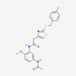 molecular formula C22H23N3O3S2 B2629369 N-(5-acetamido-2-methoxyphenyl)-2-(2-((4-methylbenzyl)thio)thiazol-4-yl)acetamide CAS No. 941896-15-7