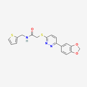 molecular formula C18H15N3O3S2 B2629385 2-((6-(苯并[d][1,3]二氧杂环-5-基)嘧啶并[3,2-b]嘧啶-3-基)硫代)-N-(噻吩-2-基甲基)乙酰胺 CAS No. 1207035-65-1