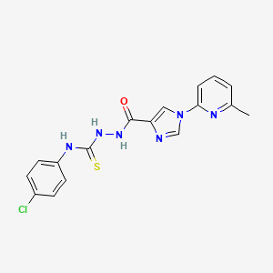 molecular formula C17H15ClN6OS B2629448 N-(4-chlorophenyl)-2-{[1-(6-methyl-2-pyridinyl)-1H-imidazol-4-yl]carbonyl}-1-hydrazinecarbothioamide CAS No. 477864-46-3