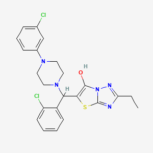 molecular formula C23H23Cl2N5OS B2629451 5-((2-Chlorophenyl)(4-(3-chlorophenyl)piperazin-1-yl)methyl)-2-ethylthiazolo[3,2-b][1,2,4]triazol-6-ol CAS No. 887219-85-4