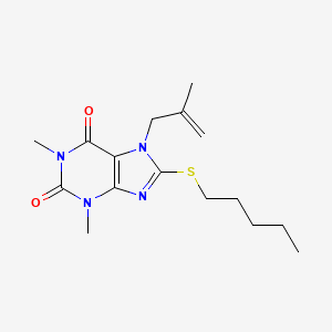 molecular formula C16H24N4O2S B2629478 1,3-Dimethyl-7-(2-methylprop-2-enyl)-8-pentylsulfanylpurine-2,6-dione CAS No. 374599-33-4