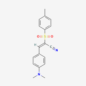 molecular formula C18H18N2O2S B2629481 3-(4-(Dimethylamino)phenyl)-2-((4-methylphenyl)sulfonyl)prop-2-enenitrile CAS No. 16092-97-0