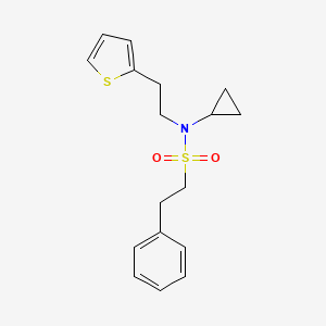 molecular formula C17H21NO2S2 B2629487 N-环丙基-2-苯基-N-(2-(噻吩-2-基)乙基)乙磺酰胺 CAS No. 1396793-32-0