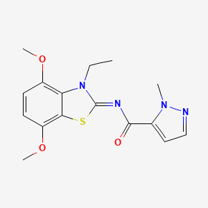 molecular formula C16H18N4O3S B2629506 (E)-N-(3-ethyl-4,7-dimethoxybenzo[d]thiazol-2(3H)-ylidene)-1-methyl-1H-pyrazole-5-carboxamide CAS No. 1173523-56-2