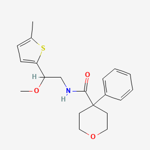 molecular formula C20H25NO3S B2629573 N-(2-methoxy-2-(5-methylthiophen-2-yl)ethyl)-4-phenyltetrahydro-2H-pyran-4-carboxamide CAS No. 1797352-40-9