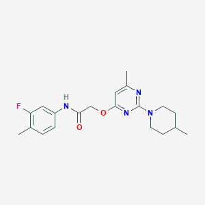 molecular formula C20H25FN4O2 B2629576 N-(3-fluoro-4-methylphenyl)-2-{[6-methyl-2-(4-methylpiperidin-1-yl)pyrimidin-4-yl]oxy}acetamide CAS No. 1226429-31-7