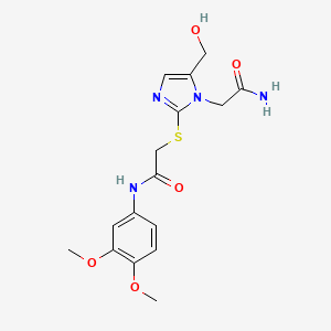 molecular formula C16H20N4O5S B2629583 2-((1-(2-amino-2-oxoethyl)-5-(hydroxymethyl)-1H-imidazol-2-yl)thio)-N-(3,4-dimethoxyphenyl)acetamide CAS No. 921846-04-0