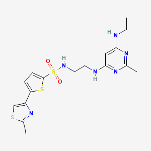 molecular formula C17H22N6O2S3 B2629605 N-(2-((6-(ethylamino)-2-methylpyrimidin-4-yl)amino)ethyl)-5-(2-methylthiazol-4-yl)thiophene-2-sulfonamide CAS No. 1207019-96-2