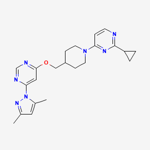 molecular formula C22H27N7O B2629610 2-Cyclopropyl-4-[4-[[6-(3,5-dimethylpyrazol-1-yl)pyrimidin-4-yl]oxymethyl]piperidin-1-yl]pyrimidine CAS No. 2379984-14-0