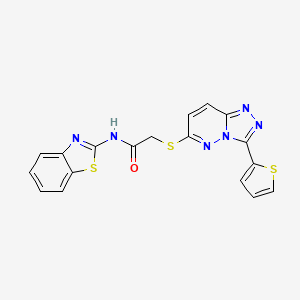 molecular formula C18H12N6OS3 B2629620 N-(benzo[d]thiazol-2-yl)-2-((3-(thiophen-2-yl)-[1,2,4]triazolo[4,3-b]pyridazin-6-yl)thio)acetamide CAS No. 868966-81-8