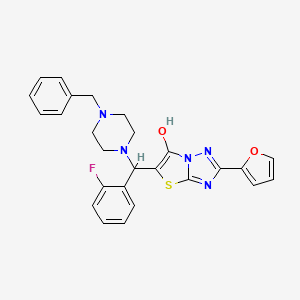 molecular formula C26H24FN5O2S B2629624 5-((4-Benzylpiperazin-1-yl)(2-fluorophenyl)methyl)-2-(furan-2-yl)thiazolo[3,2-b][1,2,4]triazol-6-ol CAS No. 887221-77-4