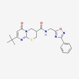 molecular formula C21H23N5O3S B2629650 8-(tert-butyl)-6-oxo-N-((3-phenyl-1,2,4-oxadiazol-5-yl)methyl)-2,3,4,6-tetrahydropyrimido[2,1-b][1,3]thiazine-3-carboxamide CAS No. 1421525-11-2