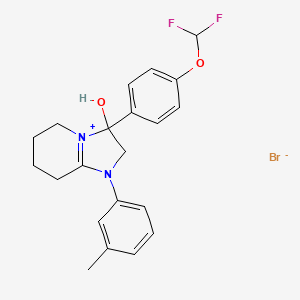 molecular formula C21H23BrF2N2O2 B2629655 3-(4-(Difluoromethoxy)phenyl)-3-hydroxy-1-(m-tolyl)-2,3,5,6,7,8-hexahydroimidazo[1,2-a]pyridin-1-ium bromide CAS No. 1106769-75-8