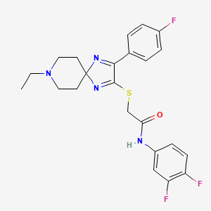 molecular formula C23H23F3N4OS B2629667 N-(3,4-二氟苯基)-2-((8-乙基-3-(4-氟苯基)-1,4,8-三氮杂螺[4.5]癸-1,3-二烯-2-基)硫代)乙酰胺 CAS No. 1185033-31-1