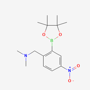 molecular formula C15H23BN2O4 B2629680 2-(二甲氨基甲基)-5-硝基苯硼酸，频哪醇酯 CAS No. 2096335-98-5