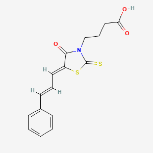 molecular formula C16H15NO3S2 B2629686 4-((Z)-4-oxo-5-((E)-3-phenylallylidene)-2-thioxothiazolidin-3-yl)butanoic acid CAS No. 17385-92-1