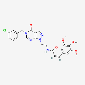 molecular formula C26H26ClN5O5 B2629688 (Z)-N-(2-(5-(3-chlorobenzyl)-4-oxo-4,5-dihydro-1H-pyrazolo[3,4-d]pyrimidin-1-yl)ethyl)-3-(3,4,5-trimethoxyphenyl)acrylamide CAS No. 1006775-68-3