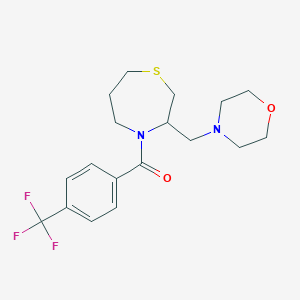 molecular formula C18H23F3N2O2S B2629695 (3-(Morpholinomethyl)-1,4-thiazepan-4-yl)(4-(trifluoromethyl)phenyl)methanone CAS No. 1421463-30-0