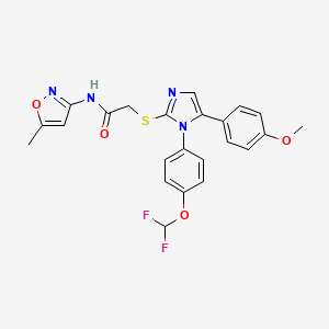 molecular formula C23H20F2N4O4S B2629735 2-((1-(4-(二氟甲氧基)苯基)-5-(4-甲氧基苯基)-1H-咪唑-2-基)硫代)-N-(5-甲基异恶唑-3-基)乙酰胺 CAS No. 1226458-03-2