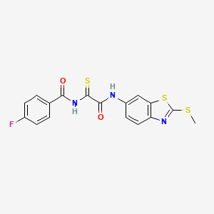 molecular formula C17H12FN3O2S3 B2629743 4-氟基-N-(2-((2-(甲硫基)苯并[d]噻唑-6-基)氨基)-2-氧代乙硫酰)苯甲酰胺 CAS No. 477557-58-7