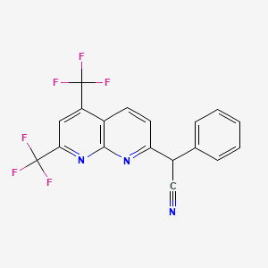 molecular formula C18H9F6N3 B2629757 2-[5,7-双(三氟甲基)[1,8]萘啶-2-基]-2-苯基丙腈 CAS No. 338791-75-6