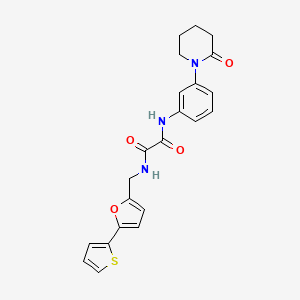 molecular formula C22H21N3O4S B2629780 N1-(3-(2-oxopiperidin-1-yl)phenyl)-N2-((5-(thiophen-2-yl)furan-2-yl)methyl)oxalamide CAS No. 2034562-62-2