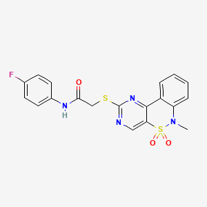 molecular formula C19H15FN4O3S2 B2629782 N-(4-fluorophenyl)-2-[(6-methyl-5,5-dioxido-6H-pyrimido[5,4-c][2,1]benzothiazin-2-yl)thio]acetamide CAS No. 895102-33-7
