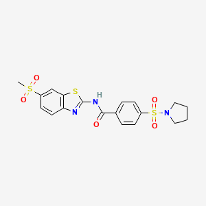molecular formula C19H19N3O5S3 B2629786 N-(6-(甲基磺酰基)苯并[d]噻唑-2-基)-4-(吡咯烷-1-基磺酰基)苯甲酰胺 CAS No. 325746-65-4
