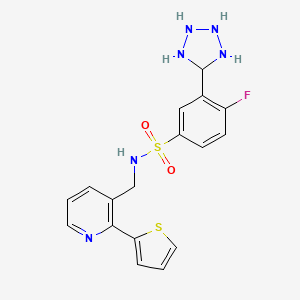 molecular formula C17H13FN6O2S2 B2629809 4-氟-3-(1H-1,2,3,4-四唑-5-基)-N-{[2-(噻吩-2-基)吡啶-3-基]甲基}苯-1-磺酰胺 CAS No. 2034400-45-6