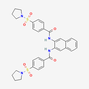 molecular formula C32H32N4O6S2 B2629819 4-pyrrolidin-1-ylsulfonyl-N-[3-[(4-pyrrolidin-1-ylsulfonylbenzoyl)amino]naphthalen-2-yl]benzamide CAS No. 321555-39-9