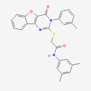 molecular formula C27H23N3O3S B2629838 N-(3,5-二甲苯基)-2-[[3-(3-甲基苯基)-4-氧代-[1]苯并呋喃[3,2-d]嘧啶-2-基]硫代]乙酰胺 CAS No. 872207-98-2