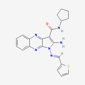 molecular formula C21H20N6OS B2629840 (E)-2-amino-N-cyclopentyl-1-((thiophen-2-ylmethylene)amino)-1H-pyrrolo[2,3-b]quinoxaline-3-carboxamide CAS No. 843620-10-0