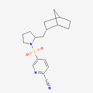 B2629876 5-[2-(2-Bicyclo[2.2.1]heptanylmethyl)pyrrolidin-1-yl]sulfonylpyridine-2-carbonitrile CAS No. 2135280-46-3